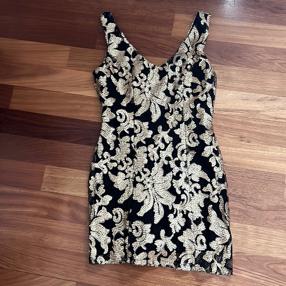 Black & Gold Beaded Mini Dress